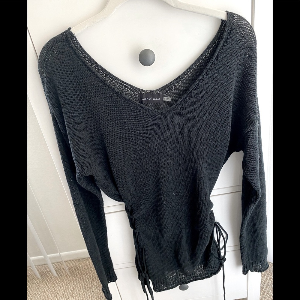 Black sweater with lace up side ties